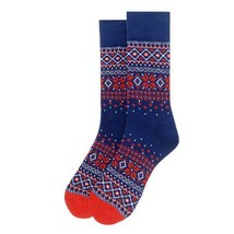 Men&#39;s Fair Isle Nordic Print Crew Socks Navy Blue Red Mens Dress Socks M... - £11.03 GBP