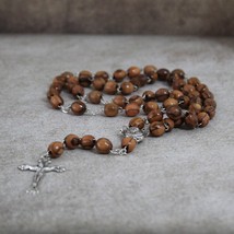 Olive Wood Cross Beaded Necklace, Handmade Holy Land Smooth Prayer Beads, Gift f - £23.55 GBP