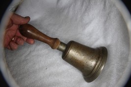 Large Antique Cast Bronze Brass School Bell 10&quot; Tall 5&quot; Dia Ring and Wood Handle - £121.46 GBP