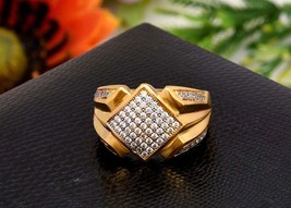 2.25 KT Diamanti Finti Uomo Fede Nuziale 14k Placcato Oro Giallo Argento - £119.02 GBP