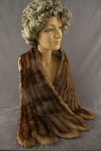 VINTAGE Womens Clothing Real Dyed Striped MINK Fur Coat Wrap Stole Scallop Edge - £151.70 GBP