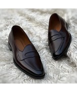 Handmade Mens Black Leather Moccasins Shoes, Leather penny Loafer, dress... - $167.30+
