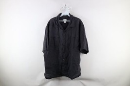 Vtg 90s Streetwear Mens 2XL Distressed Linen Looped Collar Button Shirt Black - £40.66 GBP