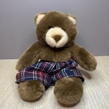 VINTAGE Build a Bear 15&quot; Classic Teddy Bear Plaid Shorts Stuffed Animal Plush - £7.61 GBP