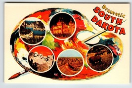 Postcard Greetings From South Dakota Chrome Paint Pallet Paintbrush Dram... - £7.84 GBP