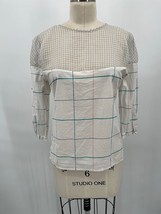 Cardinal Anthropologie Blouse Sz 4 White Checked Silk Cotton Sheer Long Sleeve - £27.78 GBP