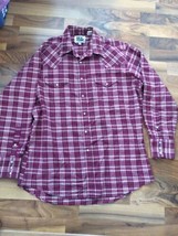 ELY CATTLEMAN PEARL SNAP TEXTURED Red Plaid WESTERN SHIRT 16 1/2 x 34 large - $26.88