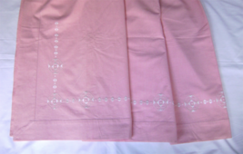 Vintage Deco Pink Linen Hand Embroidered Large Sheet Drawn work Flat Sheet 40’s - £39.16 GBP