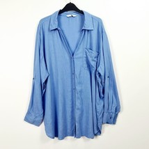 V by Very - NEW - Linen Mixed Oversized Shirt - Blue - UK 10 - £11.87 GBP