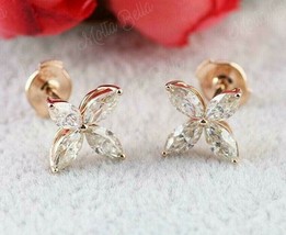 2Ct Marquise Cut Diamond Flower Push Back Stud Earrings In 14K Rose Gold Finish - £65.12 GBP