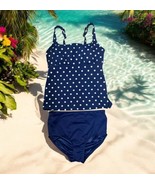 Lands&#39; End Women&#39;s Polka Dot Tankini Tank Top Blue white Swimsuit SIZE 8DD - $44.04 CAD