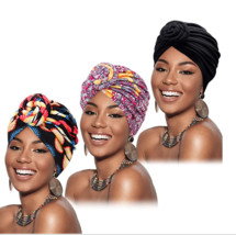 3 Pieces African Turban for Women Knot Pre-Tied Bonnet Beanie Cap Headwrap - $17.99