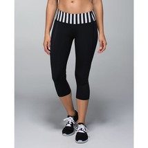 Lululemon Water Bound Crop Leggings Black Apex Stripe Printed Black Dune... - $40.00