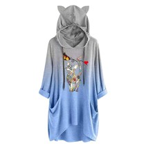 Women Oversize Hoodie Casual Magic Cat Print Cat Ear Hooded Sweatshirt Long Slee - £48.92 GBP