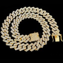 Geometric 12mm Cz Cuban Chain Choker Necklace for Women Hip Hop Iced Out Bling C - £22.65 GBP