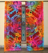 INDACORIFY Tiy Dye Lotus Mandala Bhuddha Print Cotton Curtain Set Boho Window Tr - £22.43 GBP+