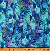 Cotton Packed Metallic Royal Cats Blue Cotton Fabric Print by the Yard D382.60 - £11.95 GBP