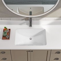 Sinber 21 Inches Undermount Rectangular Bathroom Sink With Overflow Cera... - £65.00 GBP