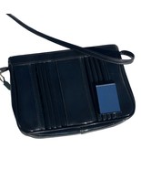 Lago Pleated Front Crossbody Black Patent Leather Belted Strap Vintage - $209.93 MXN