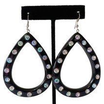 Rhinestone Teardrop Earrings LARGE Openwork Acrylic Drop Dangle Pierced ... - $16.82