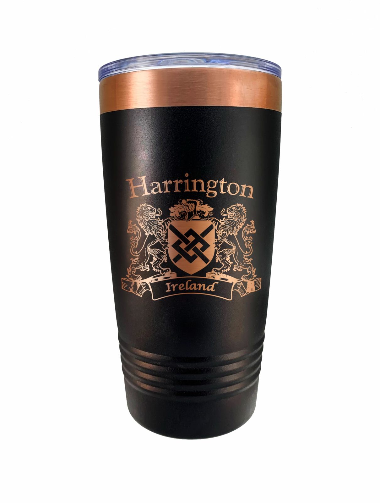 Harrington Irish Coat of Arms Black Travel Mug - $27.44