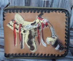 VTG Kids Zip-Close Western Wallet Featuring a Horse Saddle w/ Pistol &amp; H... - £15.50 GBP