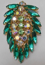  JULIANA D&amp;E Vintage Statement BROOCH Pin Emerald Navette Green AB Rhine... - £117.57 GBP