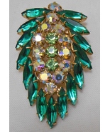  JULIANA D&amp;E Vintage Statement BROOCH Pin Emerald Navette Green AB Rhine... - £119.49 GBP