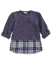 MONTEAU Big Kid Girls Hacci Layered Look Top,Navy,Small - £20.91 GBP