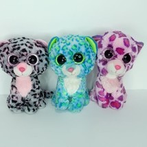 Ty Beanie Boos Cats Leopard Plush Lot Of 3 Glamour Tasha Leona Glitter Eyes 6&quot; - £19.77 GBP