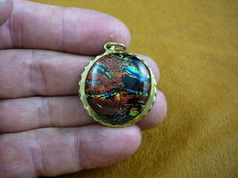 (#DB-705) DICHROIC GLASS brass Pendant JEWELRY ORANGE BLUE YELLOW - $6.00