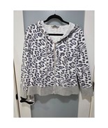 Boston Proper Sport Animal Print Zip Hoodie M Gray White Leopard - $537.68 MXN