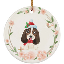 Cute Basset Hound Dog Pet Lover Ornament Floral Wreath Christmas Gift Tree Decor - £11.86 GBP