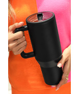 Black Frosted Stainless Handle Large Vacuum Cup with Straw 40oz - $557.16 MXN