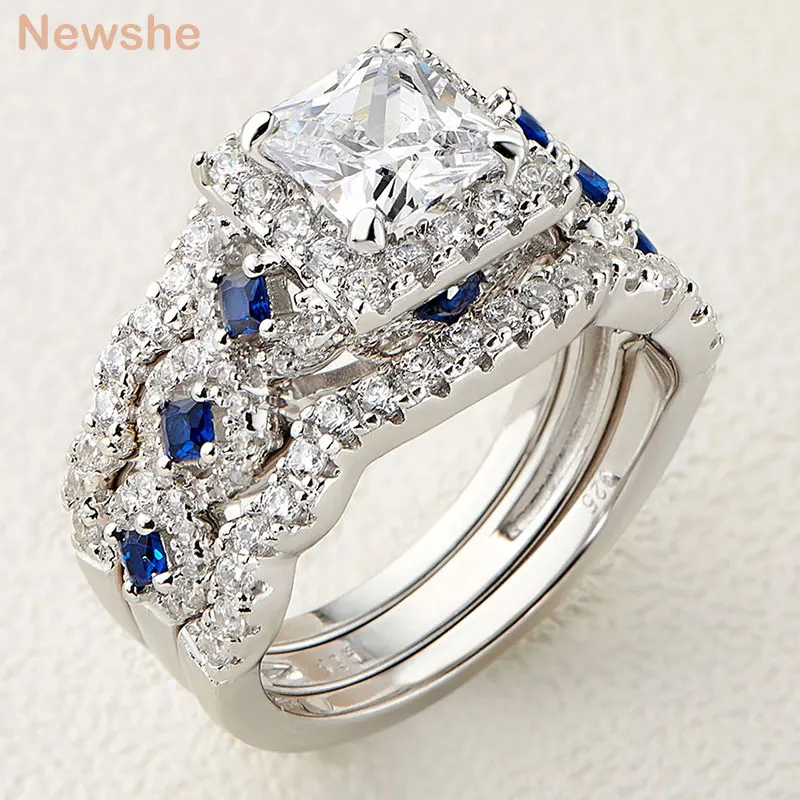 3 Pcs Wedding Ring Sets for Women 925 Sterling Silver 2.6Ct Princess Cut White B - £55.90 GBP