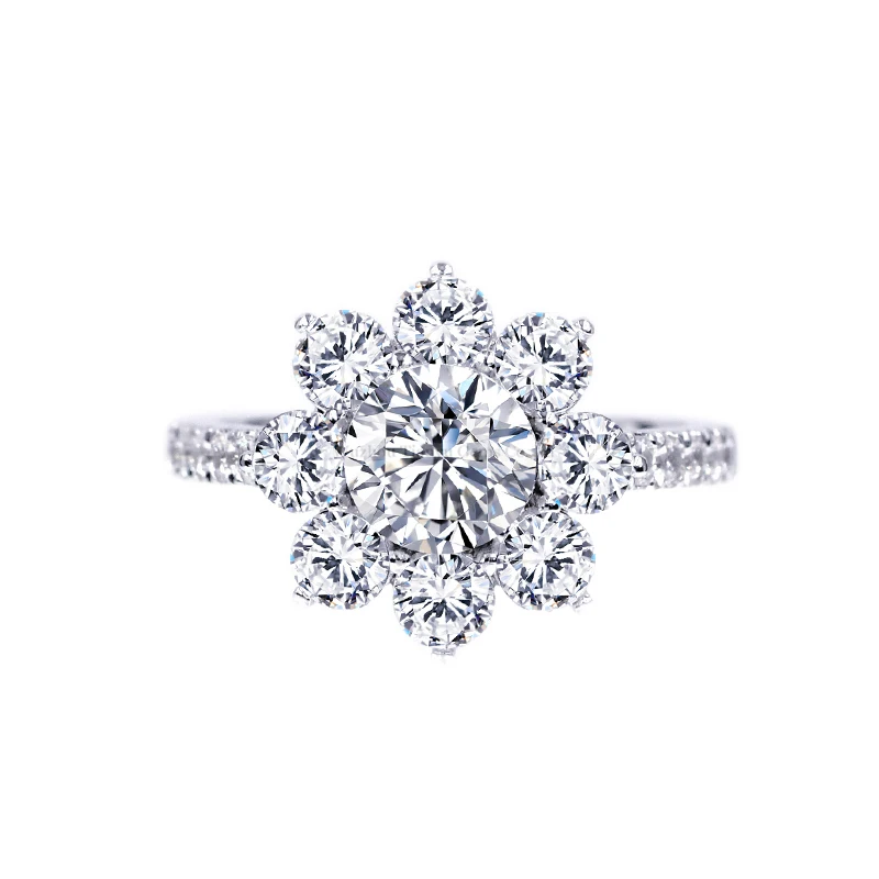 925 Silver Sunflower Wedding Ring 1.0ct/0.5ct Moissanites Diamond Women Finger R - £54.84 GBP