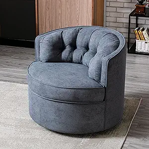 Merax Grey 33 Wide Swivel Barrel Chair Cozy Fabric Tufted Back Accent Ro... - $816.99