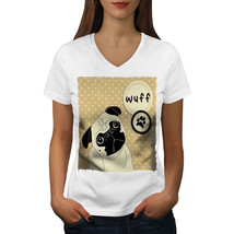 Wellcoda Puppy Pug Cute Funny Womens V-Neck T-shirt, Polka Graphic Design Tee - £15.96 GBP
