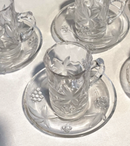 Set of 5 Vtg Irish Coffee &amp; Saucers Clear Glass With Leaves &amp; Berries Japan - £18.58 GBP