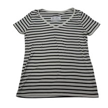 Merona Shirt Womens L White Black Strip Short Sleeve VNeck Pullover Casual Tee - £14.74 GBP