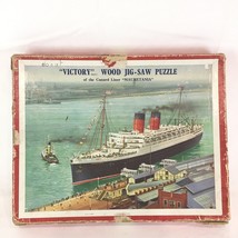 Vintage Victory Wooden JIG-SAW Puzzle Of The Cunard Liner Mauretania Ship Boat - $88.11