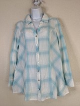 Soft Surroundings Womens Size S Blue Plaid Button Up Tunic Shirt Long Sleeve - £7.12 GBP