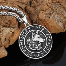 Mens Vintage Norse Viking Rune Celtic Wolf Pendant Necklace Braided Chain 24&quot; - £10.27 GBP