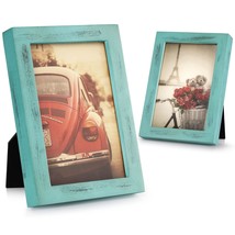 4X6 Picture Frame, Pack Of 2 Photo Frame With Real Glass, Solid Wood Rustic Pict - £14.84 GBP