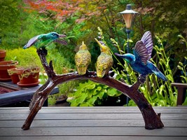 Blue Hummingbirds on Branch Bronze Tabletop Sculpture - £558.64 GBP