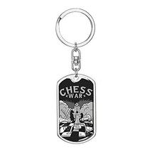 Chess Fan Gift Chess War Swivel Keychain Dog Tag Stainless Steel or 18k Gold - £42.77 GBP