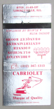 Cabriolet - Libertyville, Illinois Restaurant 30 Strike Matchbook Cover Archer - $1.75