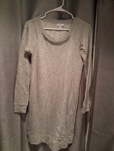 Kenar Rhinestone Crew Neck Pullover Sweater Dress Women&#39;s XS Gray Cotton - $13.70 CAD