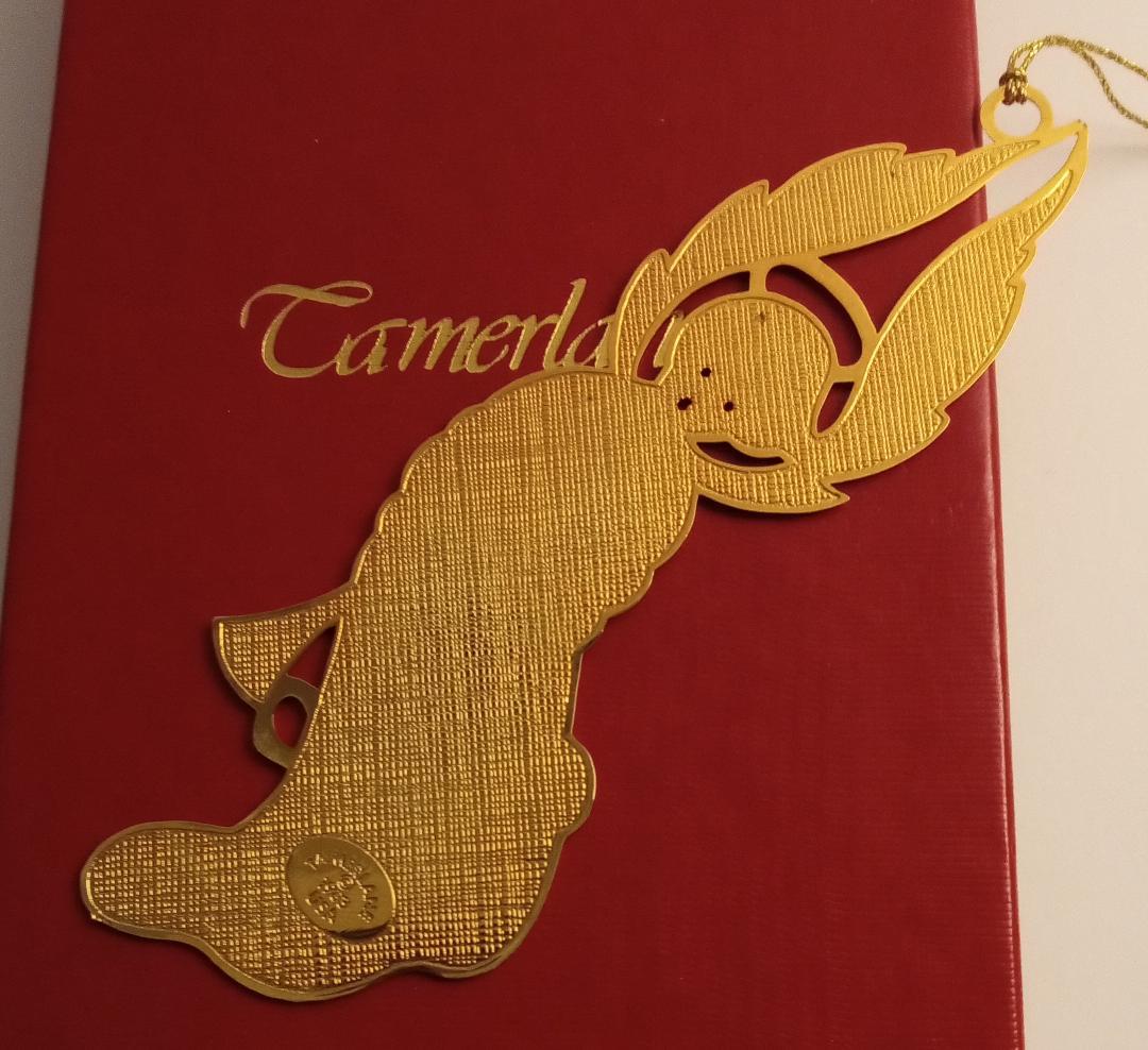 Image 2 of 1983 Vintage Tamerlane Christmas Ornament Angel Blowing a Horn 24 kt Gold Finish