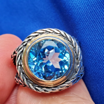 Vintage Designer 14k Gold &amp; Sterling Silver 925 London Blue Topaz RING S... - €324,38 EUR